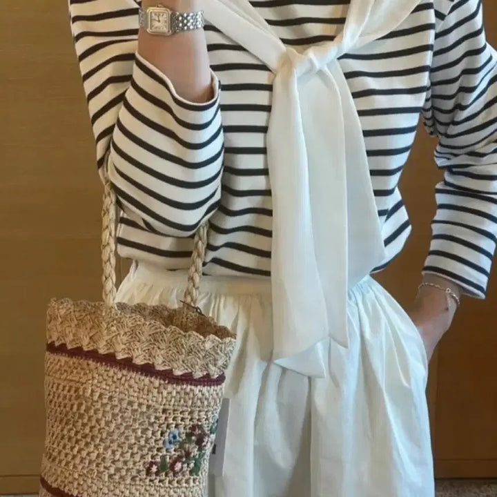 [BUNJANG] Celli &amp; Lion Striped Scarf T-Shirt / 셀리앤리옹 스트라이프 스카프 티셔츠