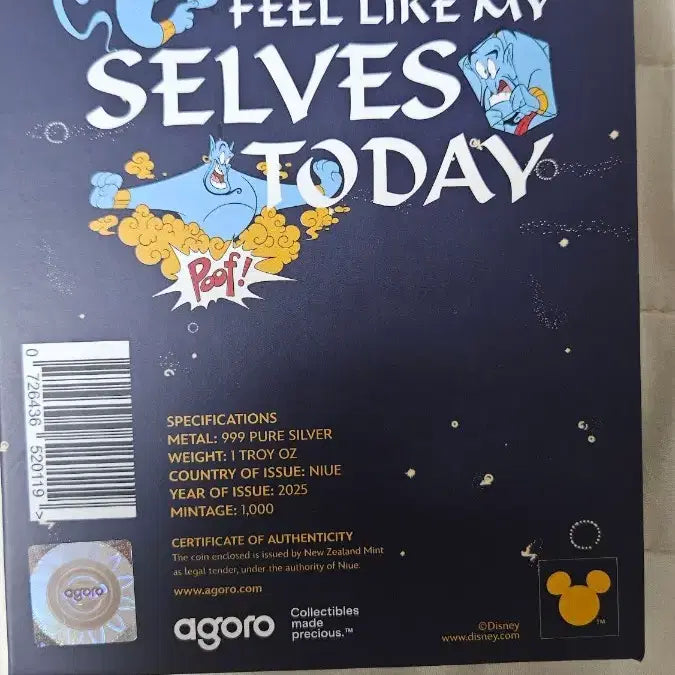[BUNJANG] Disney Aladdin Genie 1oz Silver Coin / 디즈니 알라딘 지니 1oz 은화 코인