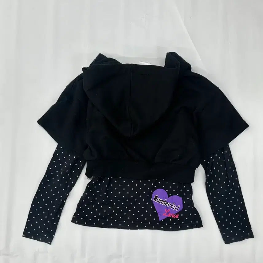 [BUNJANG] Sanrio Hello Kitty Dot Print Hooded Zip-up Top Set / 일본빈티지 산리오 키티 후드집업 도트 지뢰계 블랙 상의코디세트