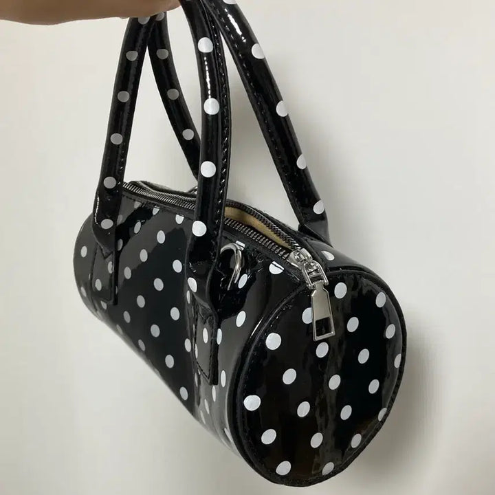 [BUNJANG] 도트무늬 원통형 에나멜 가방 / 도트무늬 원통형 에나멜 가방