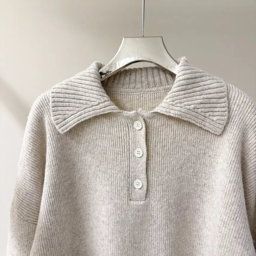 [BUNJANG] Loose Fit Knit Collar and Banding Pants Set / [무료배송]  루즈핏 카라 니트 밴딩 팬츠 세트 (T4960)