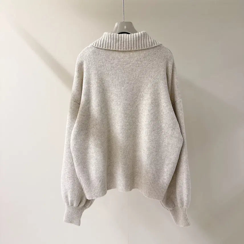 [BUNJANG] Loose Fit Knit Collar and Banding Pants Set / [무료배송]  루즈핏 카라 니트 밴딩 팬츠 세트 (T4960)