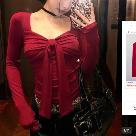 [BUNJANG] GRL Bowtie Red T-shirt L / 쉬인 보우타이 리본 레드 티셔츠 L 에이블리 지그재그 grl 스나걸리