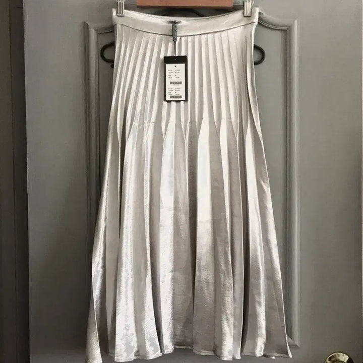 [BUNJANG] J.coco Silver Pleated Long Skirt / 제이코코 J.coco 실버 플리츠 롱스커트 새상품 66사이즈