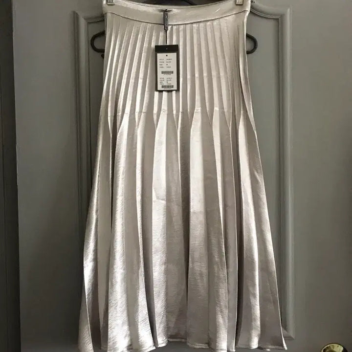 [BUNJANG] J.coco Silver Pleated Long Skirt / 제이코코 J.coco 실버 플리츠 롱스커트 새상품 66사이즈