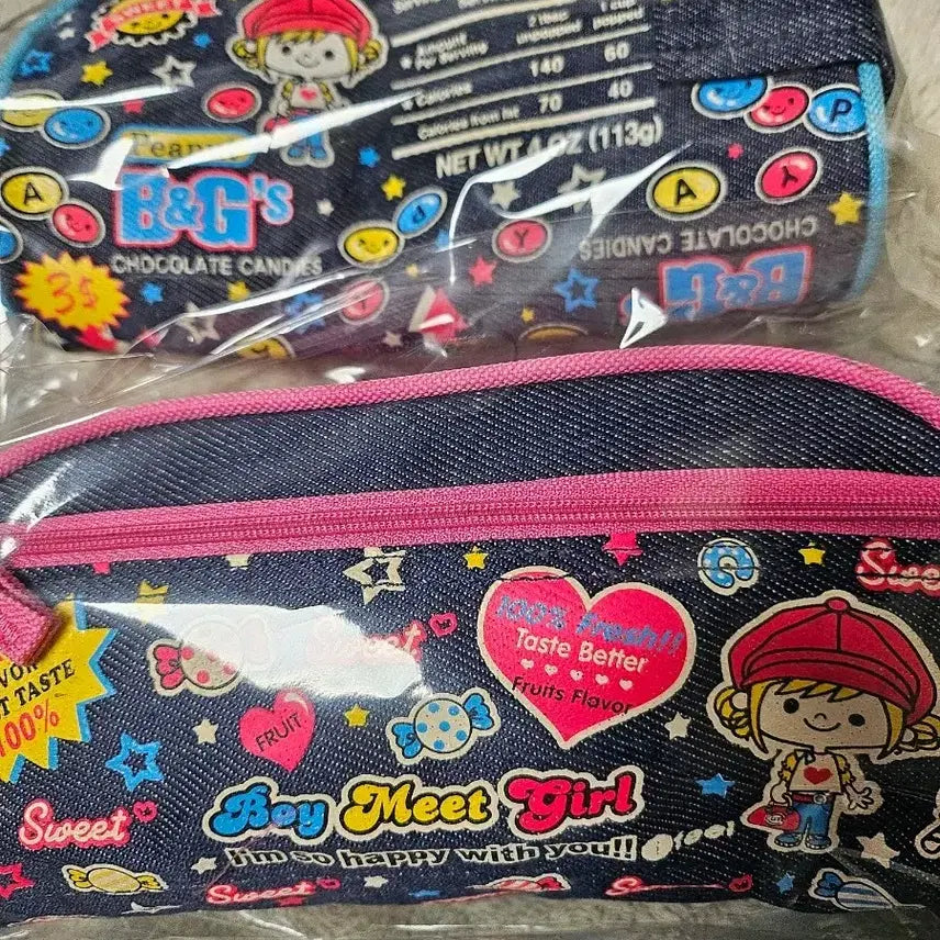 [BUNJANG] Character Denim Pencil Case Set / 캐릭터 데님 필통 2개 세트