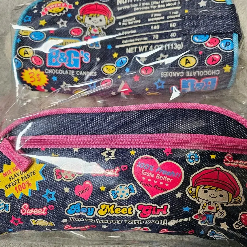 [BUNJANG] Character Denim Pencil Case Set / 캐릭터 데님 필통 2개 세트