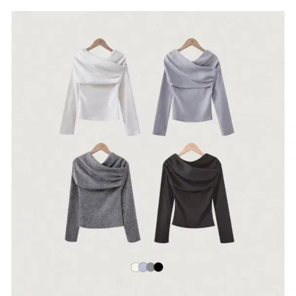[BUNJANG] Pervbit Off-Shoulder Shirred Knit Top / 퍼빗 오프숄더 셔링 니트 긴팔티
