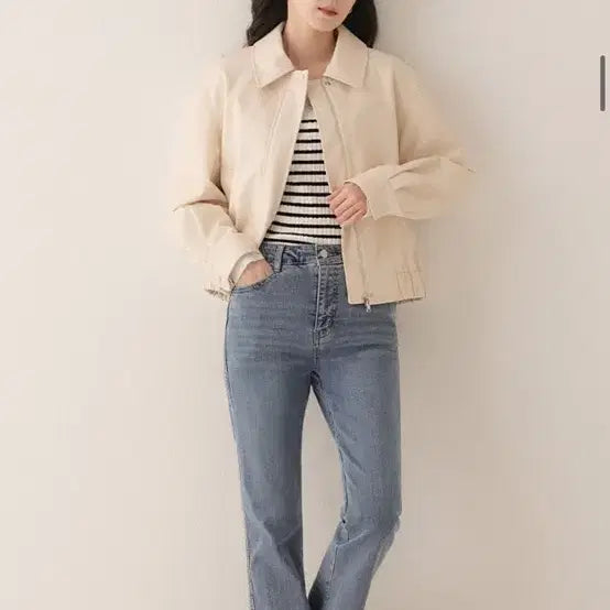 [BUNJANG] Roem Blouson Leather Jacket Cream Beige M / (이사 최종가격)로엠 블루종 레더 자켓 크림베이지 M