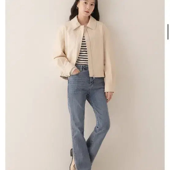 [BUNJANG] Roem Blouson Leather Jacket Cream Beige M / (이사 최종가격)로엠 블루종 레더 자켓 크림베이지 M