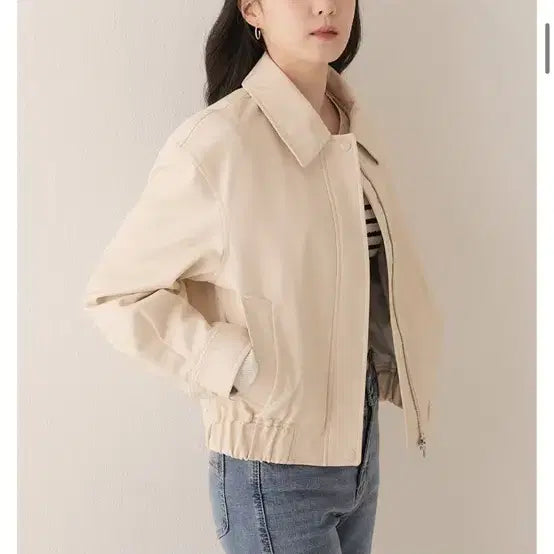 [BUNJANG] Roem Blouson Leather Jacket Cream Beige M / (이사 최종가격)로엠 블루종 레더 자켓 크림베이지 M