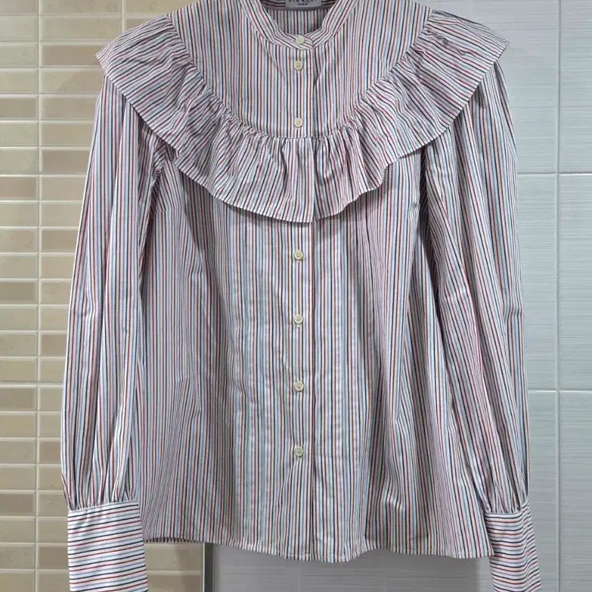 [BUNJANG] Claudie Pierlot Frill Stripe Blouse 38 / 끌로디 Claudie Pierlot 프릴 스트라이프 블라우스 38