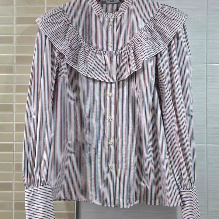 [BUNJANG] Claudie Pierlot Frill Stripe Blouse 38 / 끌로디 Claudie Pierlot 프릴 스트라이프 블라우스 38