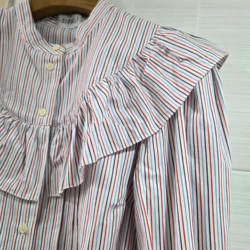 [BUNJANG] Claudie Pierlot Frill Stripe Blouse 38 / 끌로디 Claudie Pierlot 프릴 스트라이프 블라우스 38