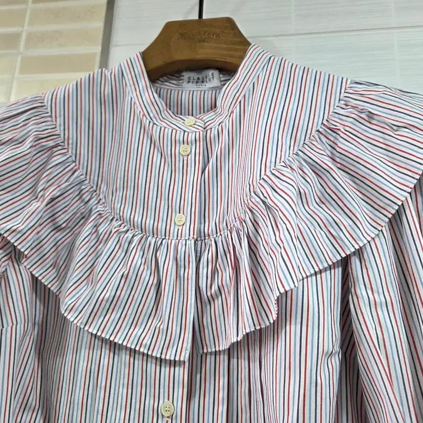 [BUNJANG] Claudie Pierlot Frill Stripe Blouse 38 / 끌로디 Claudie Pierlot 프릴 스트라이프 블라우스 38