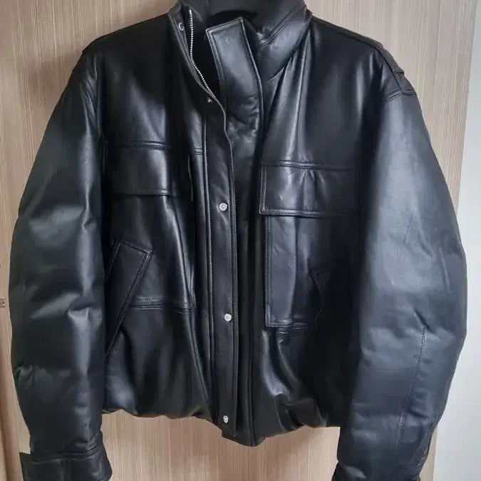 [BUNJANG] Solid Homme Leather Padded Jacket (Size 50) / 솔리드옴므/가죽 레더 패딩/50(105)