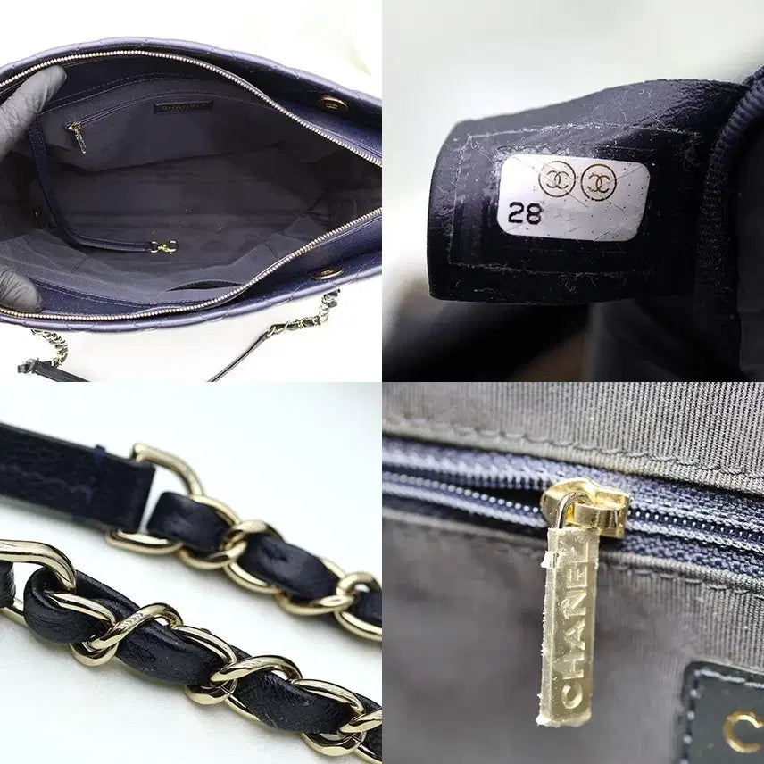 [BUNJANG] Chanel Navy Caviar Skin Shoulder Bag / 샤넬 네이비 캐비어 스킨 금장 숄더백