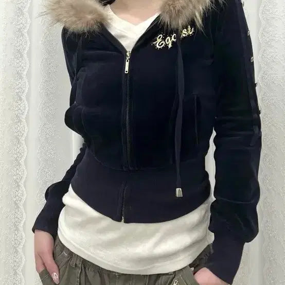 [BUNJANG] Egoist Velvet Fur Hooded Zip-up / 에고이스트 벨벳 퍼 후드집업