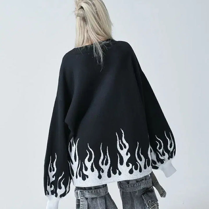 [BUNJANG] REFLEM Fire Pattern Pullover Knit / REFLEM 레플렘 파이어 패턴 풀오버 니트