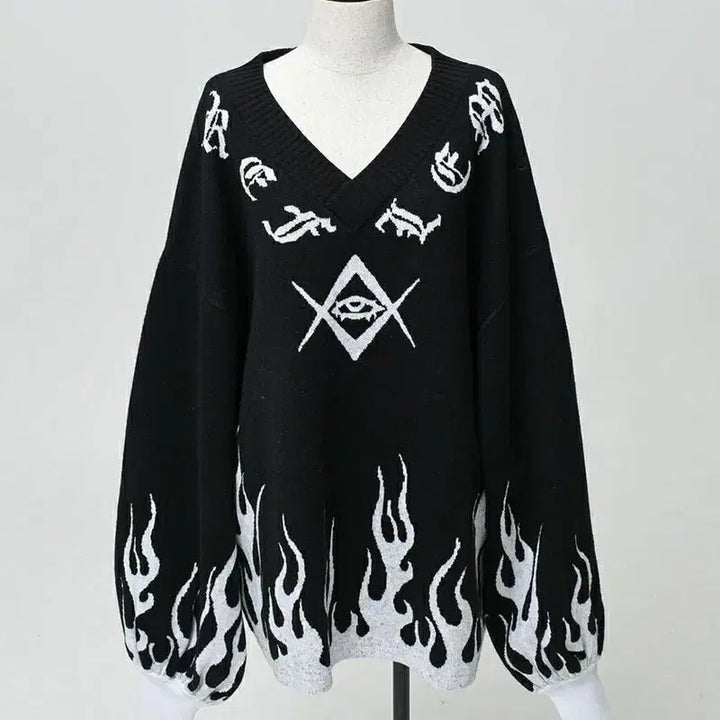[BUNJANG] REFLEM Fire Pattern Pullover Knit / REFLEM 레플렘 파이어 패턴 풀오버 니트