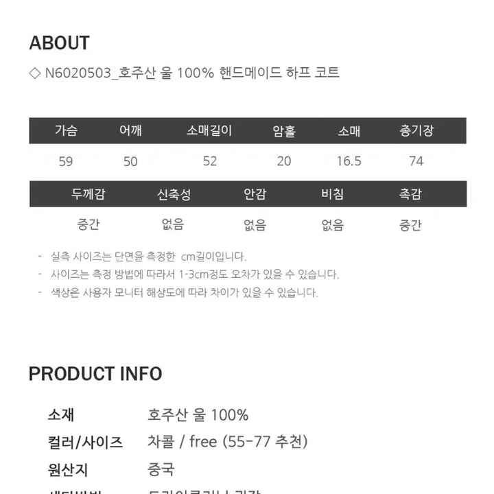 [BUNJANG] Handmade Half Coat - Charcoal / 호주산 울 100% 핸드메이드 하프 코트_차콜