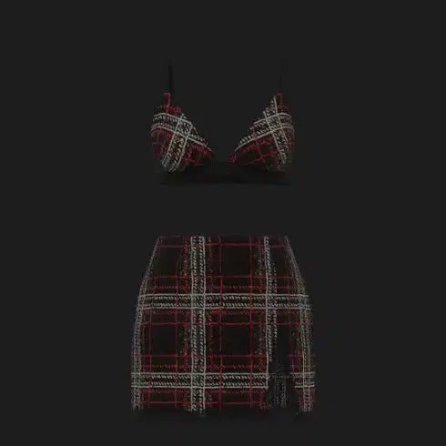 [BUNJANG] Victoria's Secret Sequin Checkered Lingerie Set / 텍 o 빅토리아시크릿 속옷 란제리 이벤트 체크 스팽글 브라 스커트 세트