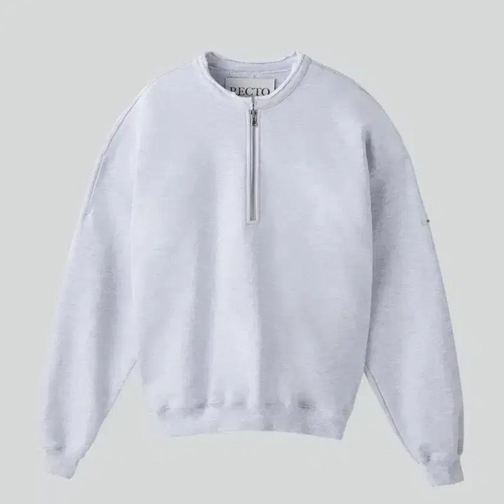 [BUNJANG] RECTO Low Edge Collar Stand Half Zip-Up Sweatshirt / [새상품] 렉토 로우 엣지 카라 스탠드 하프 집업 이서진 맨투맨 그레이