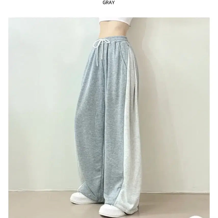 [BUNJANG] Gray Two-Tone Training Pants Balloon Fit / 회색 투톤 트레이닝 바지 벌룬핏 기모