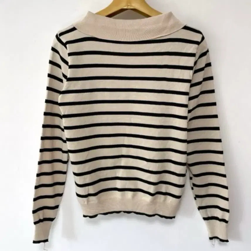 [BUNJANG] Striped Long Sleeve Knit Top / 카라 단가라 스트라이프 긴팔 니트
