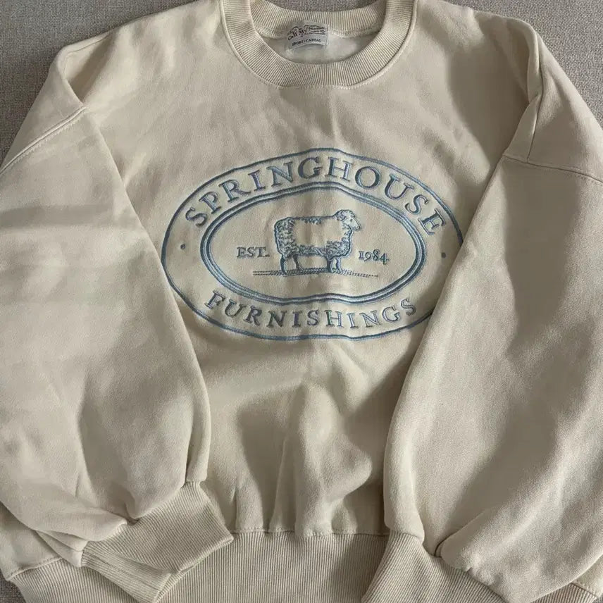 [BUNJANG] SPRINGHOUSE Ivory Embroidered Sweatshirt / SPRINGHOUSE 아이보리 맨투맨 티셔츠