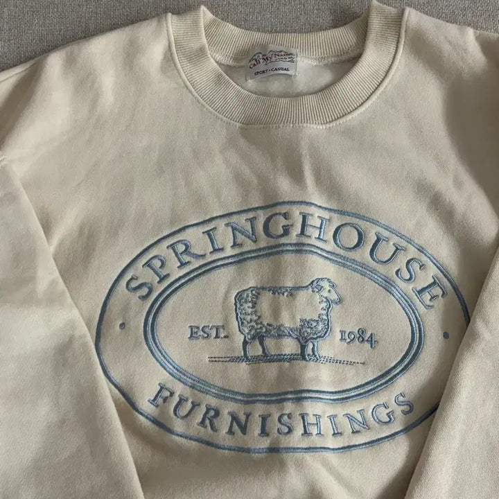 [BUNJANG] SPRINGHOUSE Ivory Embroidered Sweatshirt / SPRINGHOUSE 아이보리 맨투맨 티셔츠