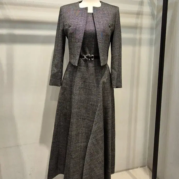 [SOLD OUT] 미샤 스퀘어넥 자켓 세트 원피스(진네이비)