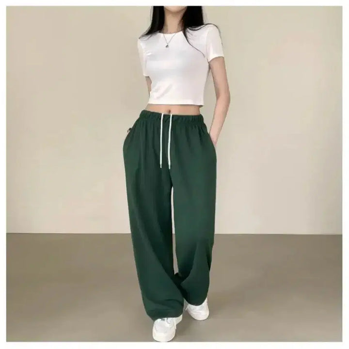 [BUNJANG] Green Wide Banding Pants Set / 그린색 와이드 밴딩 팬츠 세트 판매