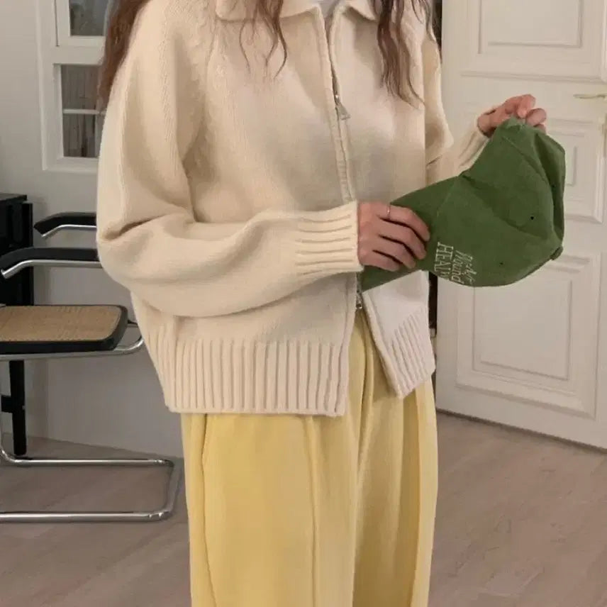 [BUNJANG] Two-Way Knit Zip-Up Sweater / 투웨이 니트집업 새상품