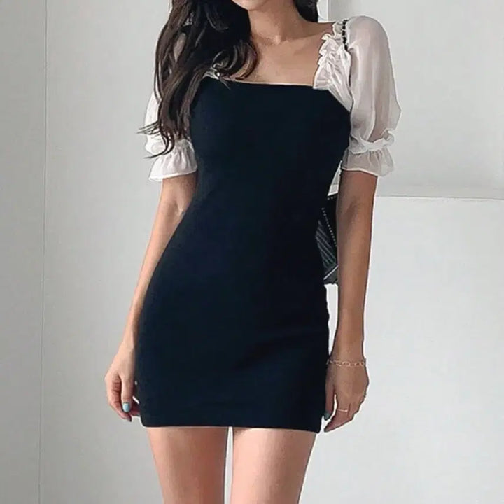 [BUNJANG] Black Summer Puff Sleeve Dress / 택 부착 새상품) 블랙 검정 여름 반팔 퍼프 원피스
