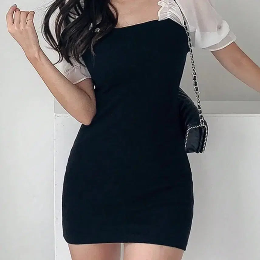 [BUNJANG] Black Summer Puff Sleeve Dress / 택 부착 새상품) 블랙 검정 여름 반팔 퍼프 원피스