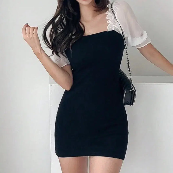 [BUNJANG] Black Summer Puff Sleeve Dress / 택 부착 새상품) 블랙 검정 여름 반팔 퍼프 원피스