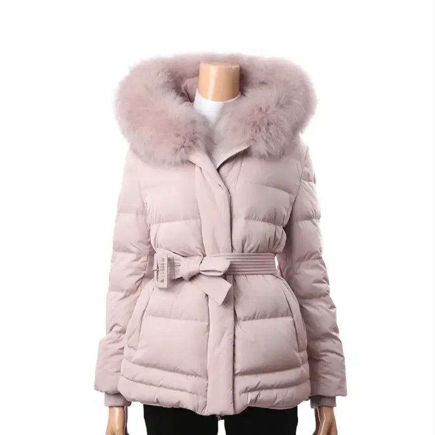 [BUNJANG] ZIGOT Belted Fox Fur Padded Jacket / 실착3회.지고트 벨티드 폭스퍼 패딩 85사이즈.연핑크색상