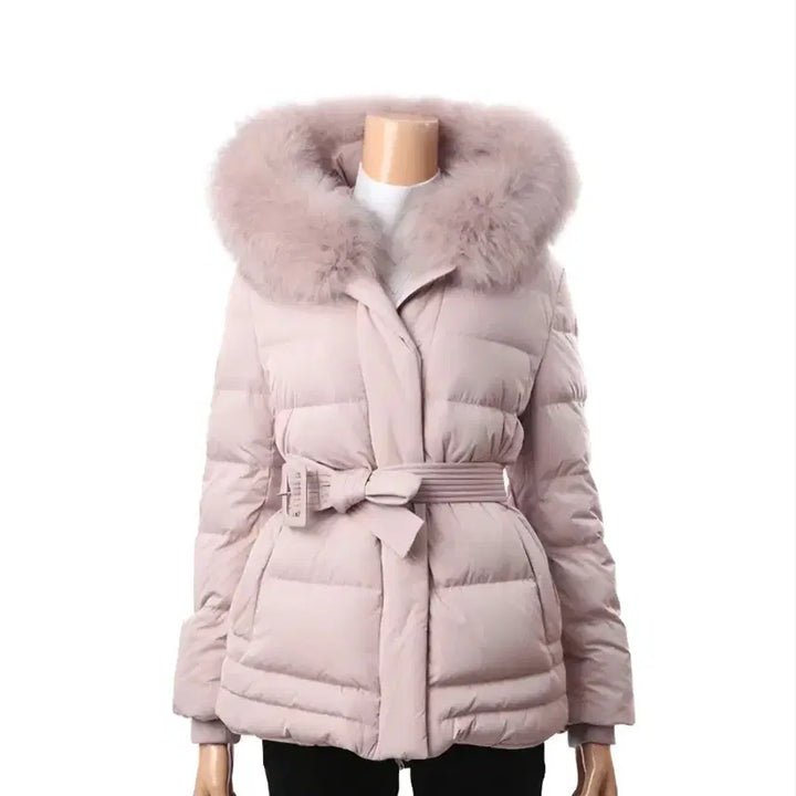 [BUNJANG] ZIGOT Belted Fox Fur Padded Jacket / 실착3회.지고트 벨티드 폭스퍼 패딩 85사이즈.연핑크색상