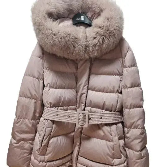 [BUNJANG] ZIGOT Belted Fox Fur Padded Jacket / 실착3회.지고트 벨티드 폭스퍼 패딩 85사이즈.연핑크색상