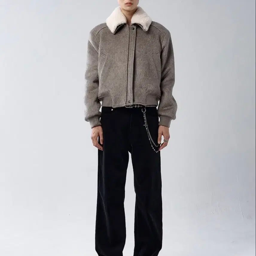 [BUNJANG] Allenne Alpaca Shearling Blouson Grayish Beige Size 1 / 알렌느 알파카 시어링 카라 블루종 그레이시 베이지 1사이즈