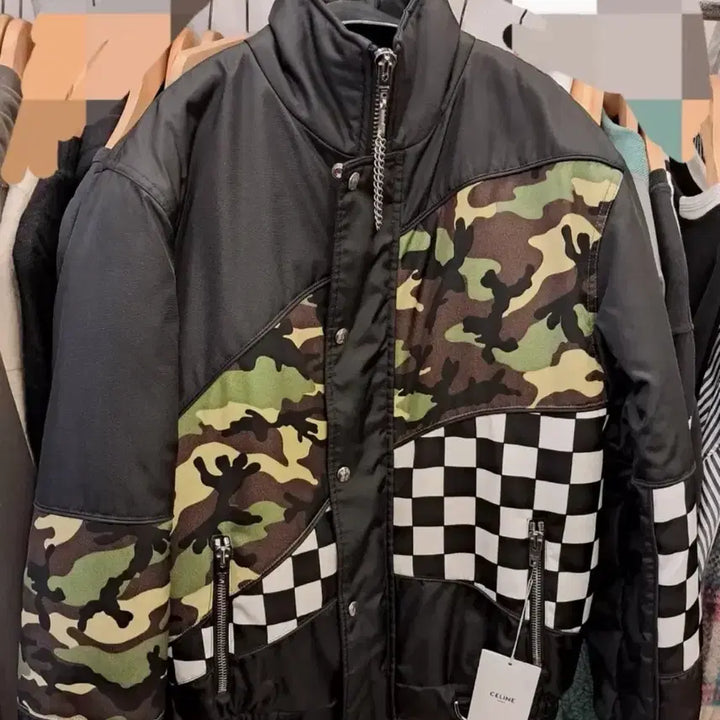 [BUNJANG] Celine Black Camo Checkered Padded Jumper / 셀린느 블랙 카모 체커 패딩 점퍼