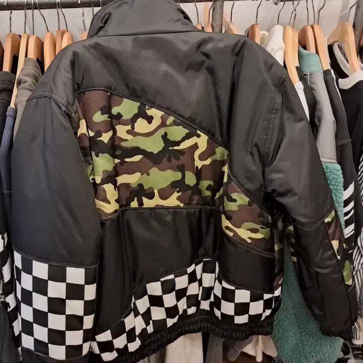 [BUNJANG] Celine Black Camo Checkered Padded Jumper / 셀린느 블랙 카모 체커 패딩 점퍼