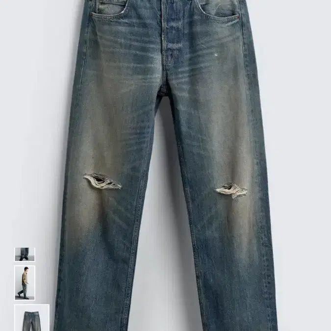 [BUNJANG] ZARA Straight Fit Distressed Jeans / [새상품]자라 스트레이트핏 레귤러 디스트로이드진 미디움블루 36사이즈
