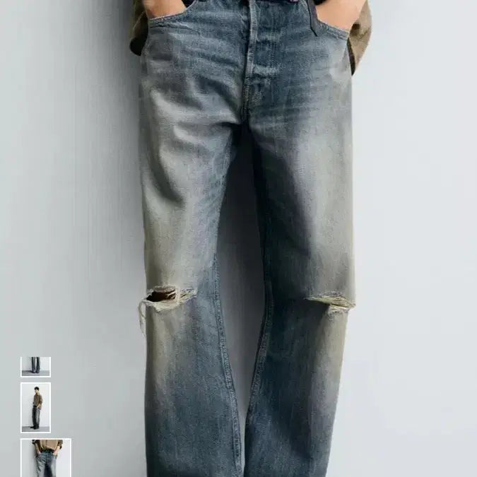 [BUNJANG] ZARA Straight Fit Distressed Jeans / [새상품]자라 스트레이트핏 레귤러 디스트로이드진 미디움블루 36사이즈