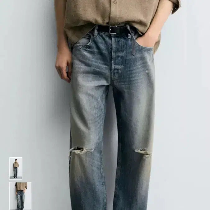 [BUNJANG] ZARA Straight Fit Distressed Jeans / [새상품]자라 스트레이트핏 레귤러 디스트로이드진 미디움블루 36사이즈