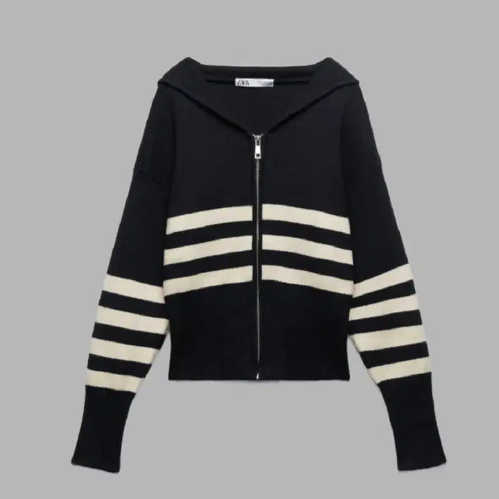 [BUNJANG] ZARA Striped Zip-Up Knit Cardigan / 자라 스트라이프 집업 니트 가디건