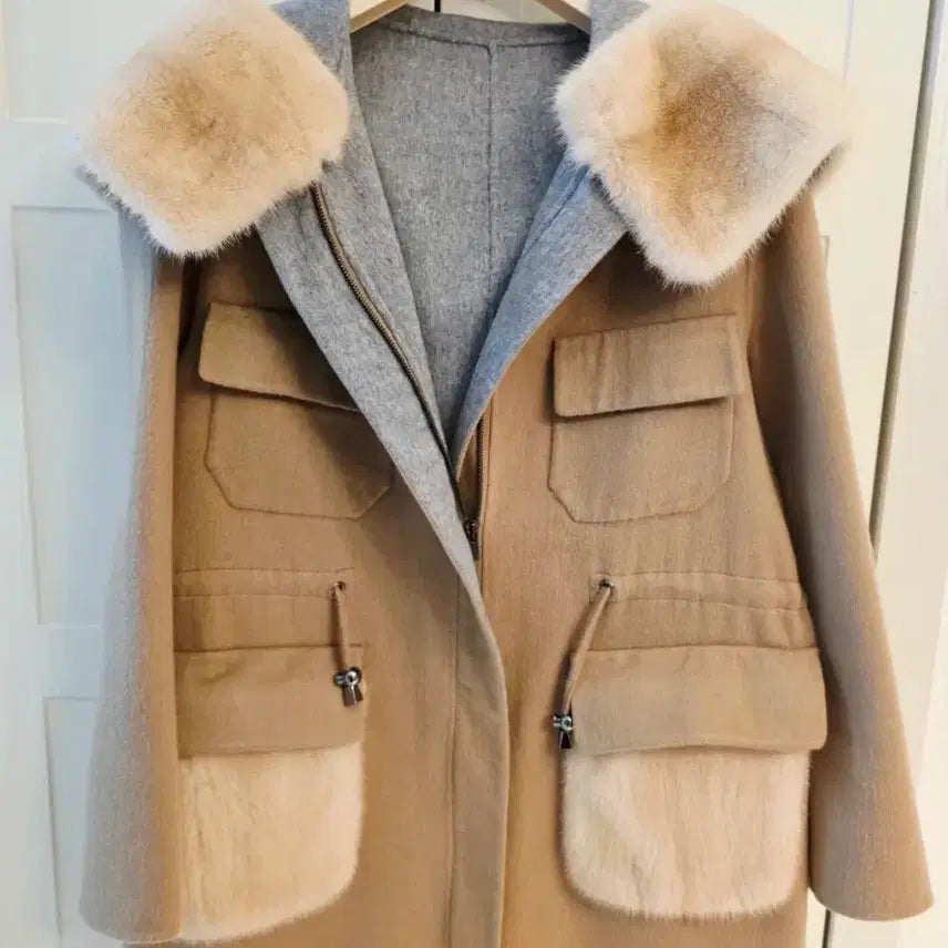 [BUNJANG] JISOO Mink Hooded Coat / 지요 밍크 후드코트