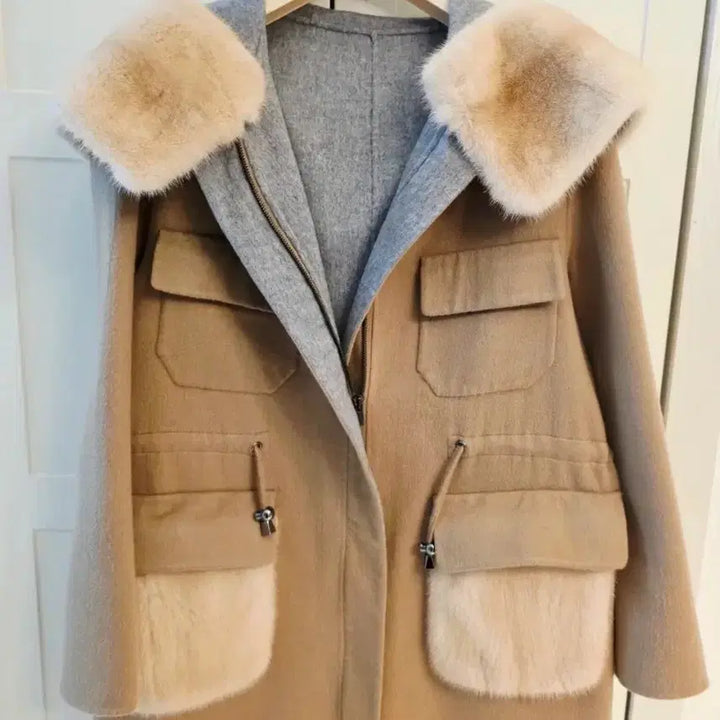 [BUNJANG] JISOO Mink Hooded Coat / 지요 밍크 후드코트