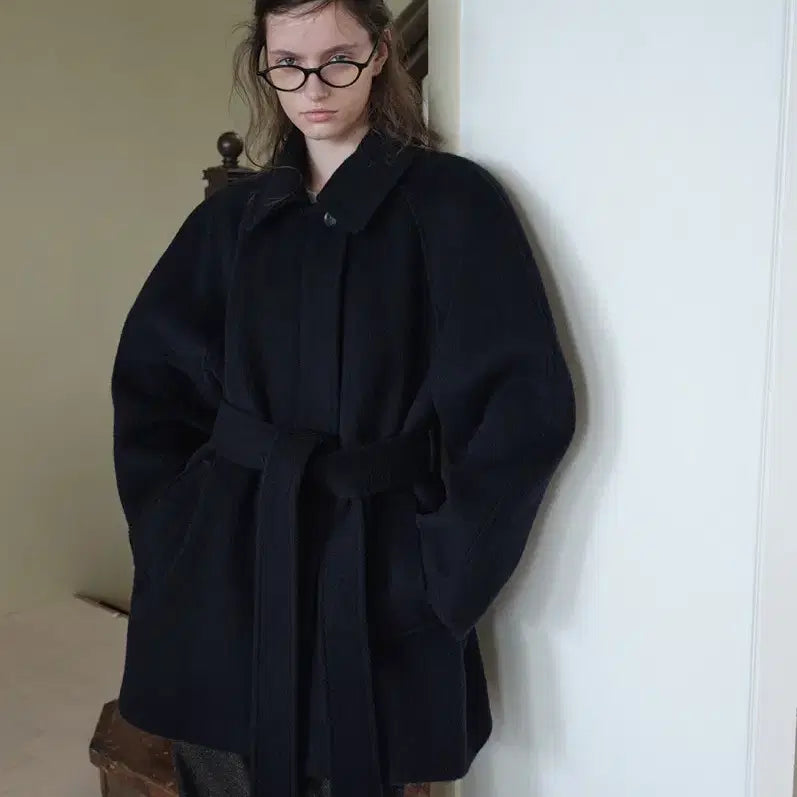 [BUNJANG] Overdue Flare Wool Half Coat - Navy / 오버듀플레어 울 하프코트 네이비
